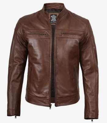 mens cognac biker leather jacket