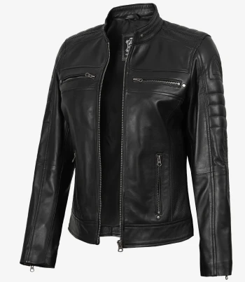 women black leather biker jacket