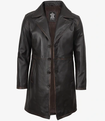 men distressed brown leather coat