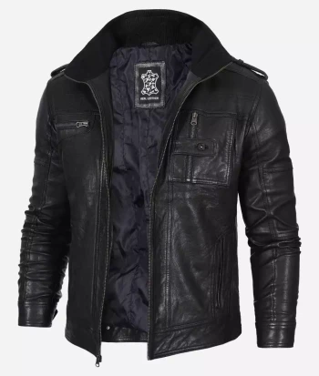 Men Washed Leather Biker Jacket