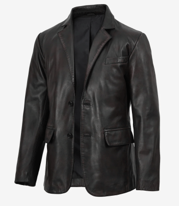 maroon distress leather blazer