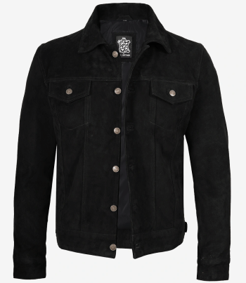 mens black trucker suede jacket