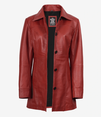 women red leather coat