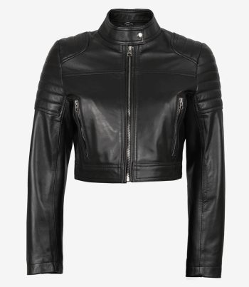 Black leather jacket with texture women