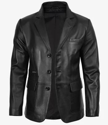 Mens Real Leather Black Blazer