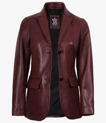 Women's maroon wax leather blazer