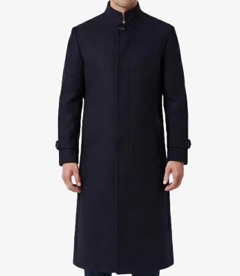 Mens Navy Blue Wool Trench Coat