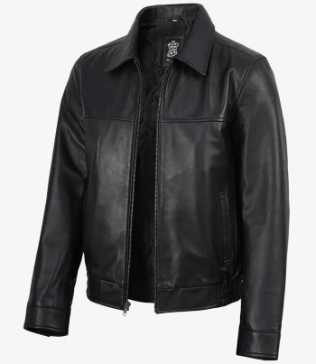 Black lambskin leather bomber