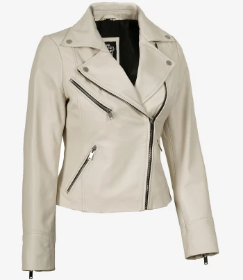 Womens off white leather biker jacket