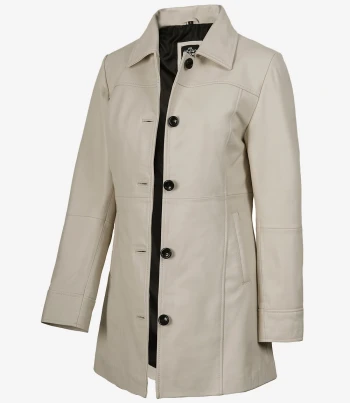 women off white leather coat
