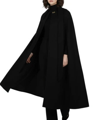 Classic womens black wool long cape coat