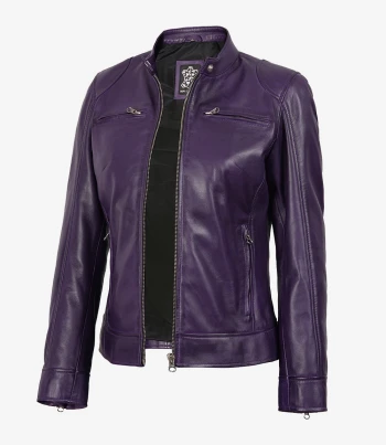 women purple leather biker jacket