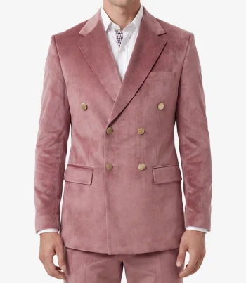 Mens Two Piece Rose Pink Velvet Suit
