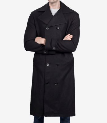 Mens tailored black double breasted wool coat