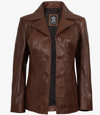women cognac leather coat