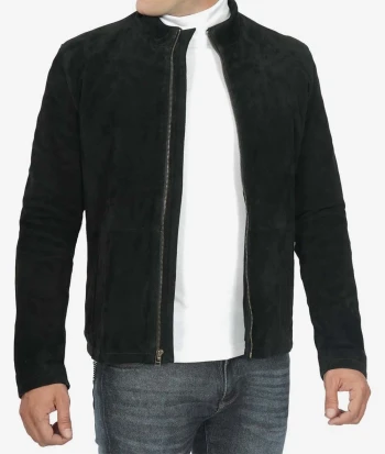 men black suede leather biker jacket