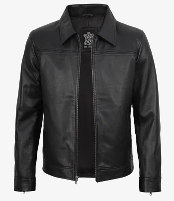 men black leather harrington