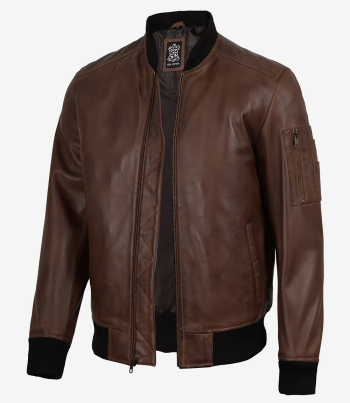 Mens cognac wax bomber jacket