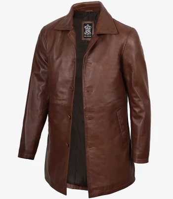 men cognac leather coat