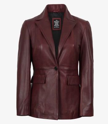Womens peak lapel leather blazer
