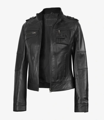 women black leather biker jacket