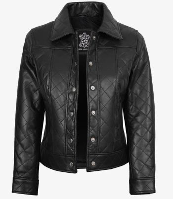 women black leather quilted jacket
