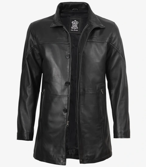 Bristol Black Mens Leather Car Coat