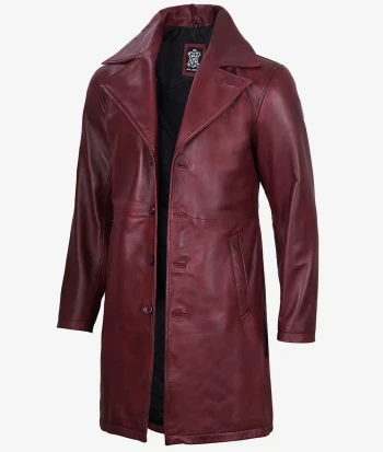 men maroon waxed leather coat