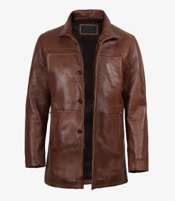 men cognac leather coat