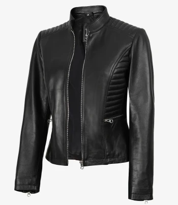 women black leather biker jacket