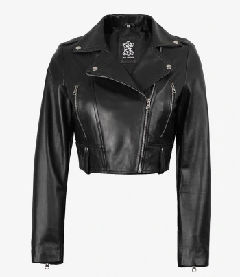 women black cropped leather jacket