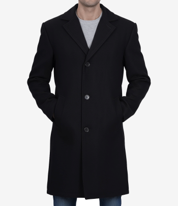 Black wool blend overcoat for men