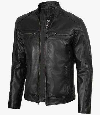 mens black cafe racer leather jacket