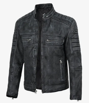 Quilted shoulder leather jacket detail