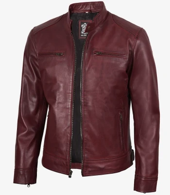 men maroon leather biker jacket