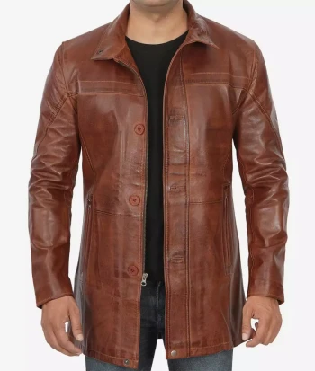 men 3-4 length cognac jacket