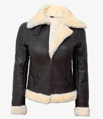 women dark brown shearling leather jacket