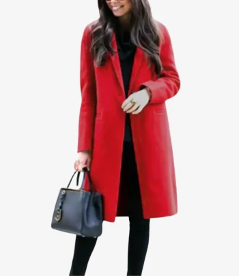 Red women Wool Coat