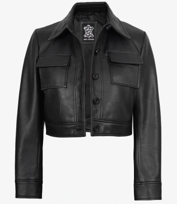 women black leather cropped jacket