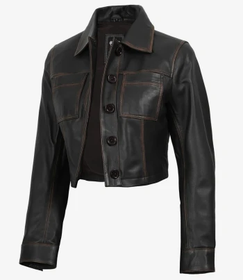 women cropped leather jacket