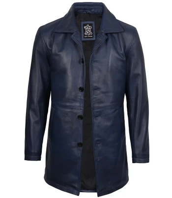 mens blue leather coat