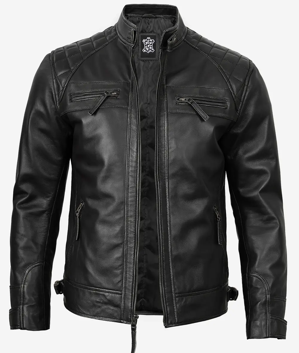 Men's Black Cafe Racer Leather Jacket