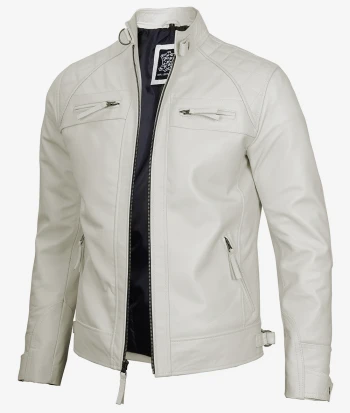 mens off white cafe racer leather jacket