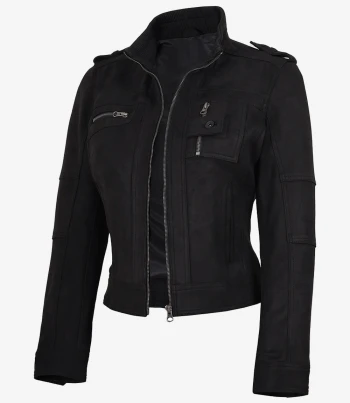 Women's black faux suede biker