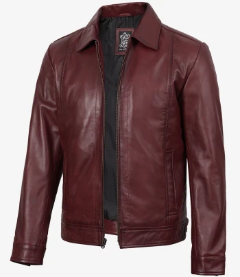 Collar Burgundy Harrington Leather Jacket