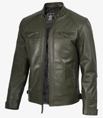Real leather olive green cafe racer