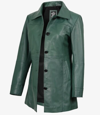 women green leather coat