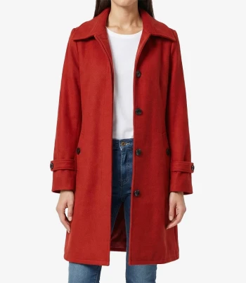 Womens Knee Length Red Wool Coat