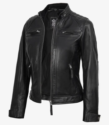 women black leather biker style jacket
