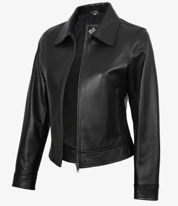 women black leather jacket